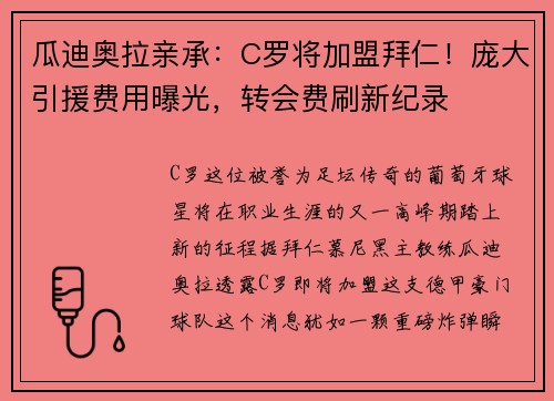 瓜迪奥拉亲承：C罗将加盟拜仁！庞大引援费用曝光，转会费刷新纪录